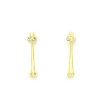 Golden Color Earrings Studded with American Diamond, Long String, Classical Design